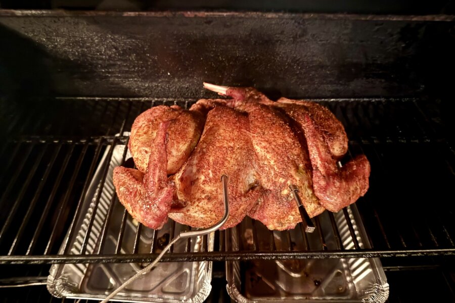 Spatchcocked Turkey cooking